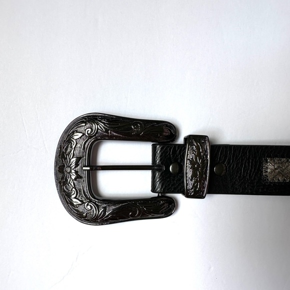 Black Embossed Genuine Leather Belt Sz Large 38” - Picture 4 of 4